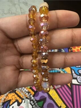 Faceted Amber Bead Stretch Bracelet — Sparkling Honey Gold